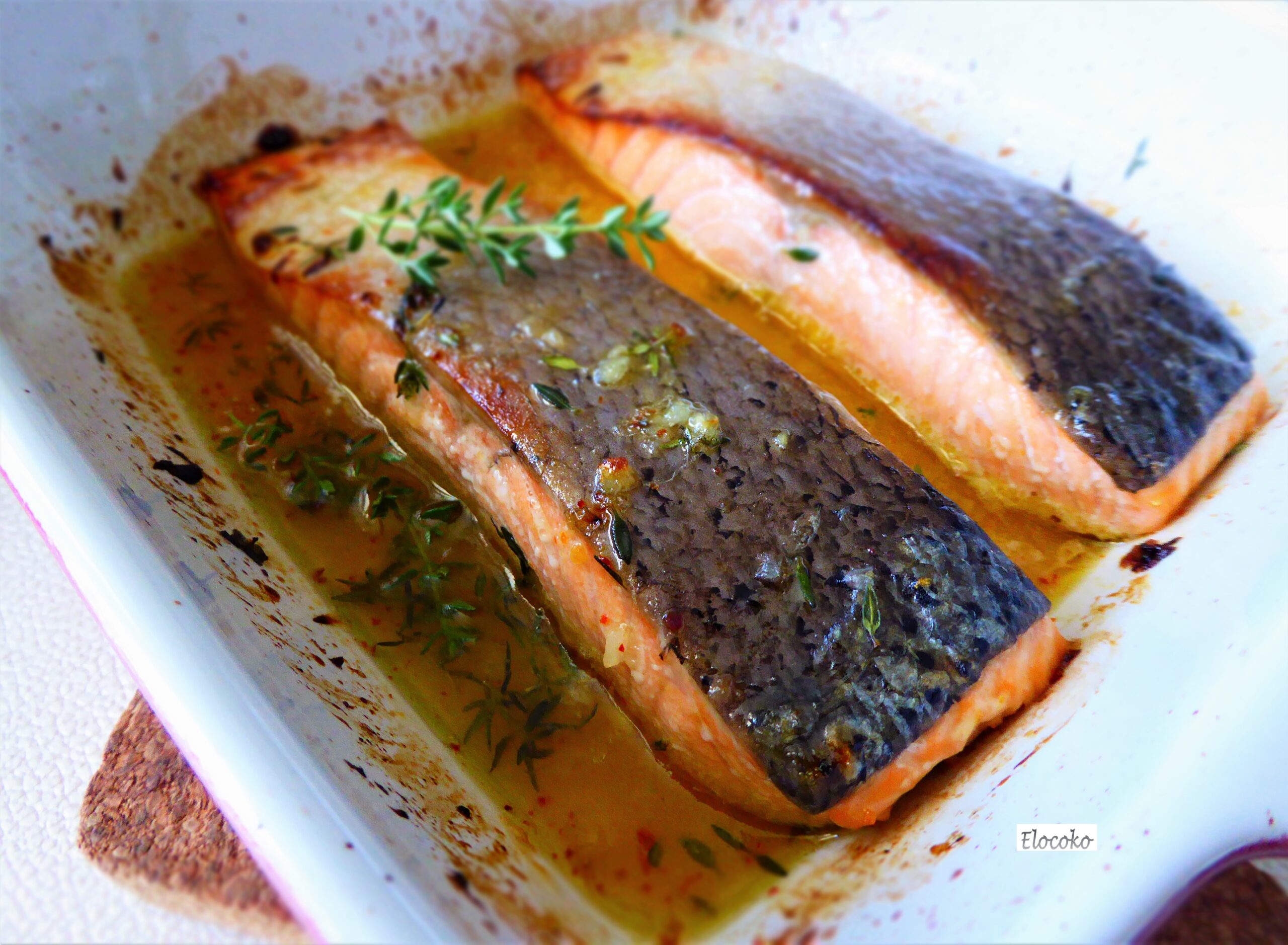 Pavés de saumon grillés marinés au thym et au miel