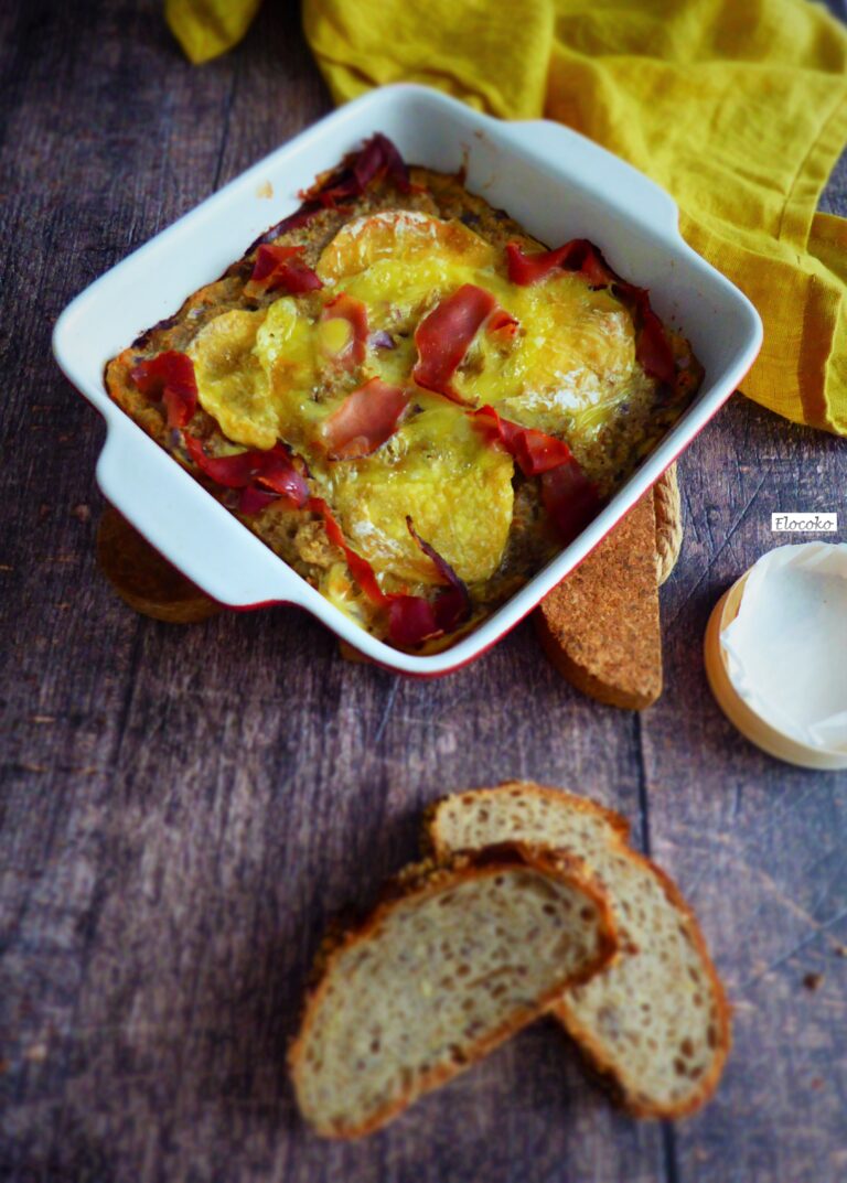 Pain perdu salé au jambon fumé et St Marcellin (ou pudding salé)