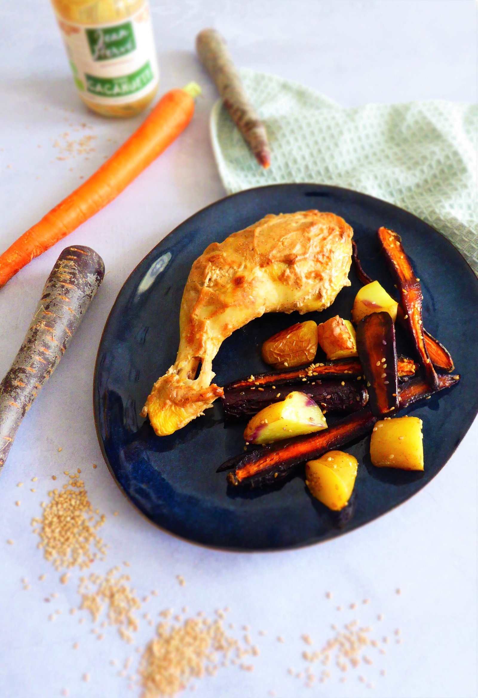 poulet mariné, sauce yaourt et cacahuète