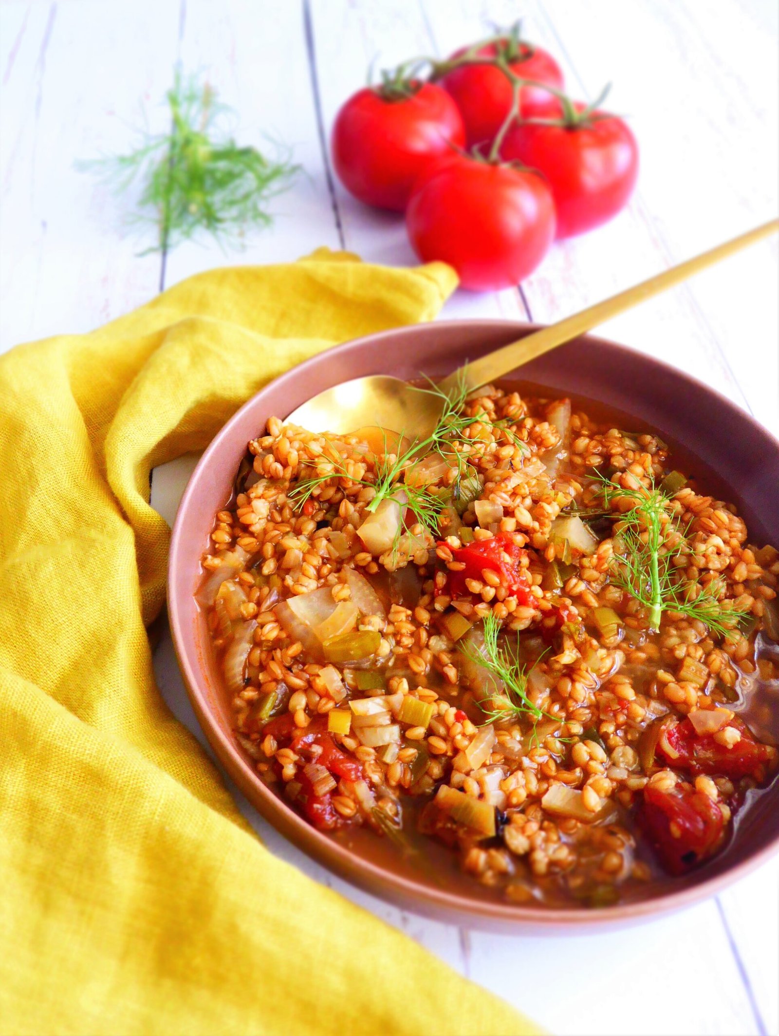 408-soupe estivale de petit épeautre-fenouil tomate
