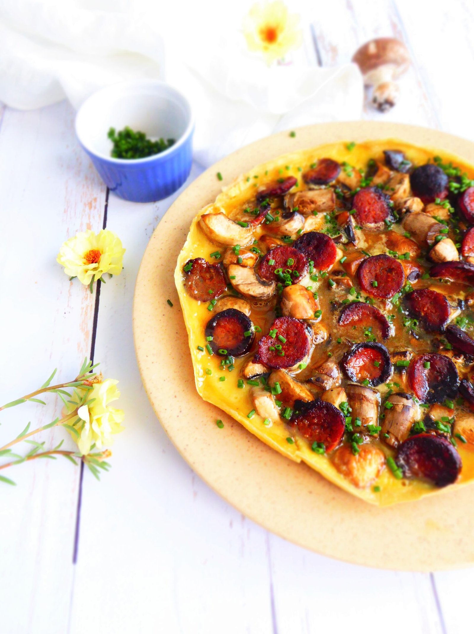 omelette rapide champignons et chorizo
