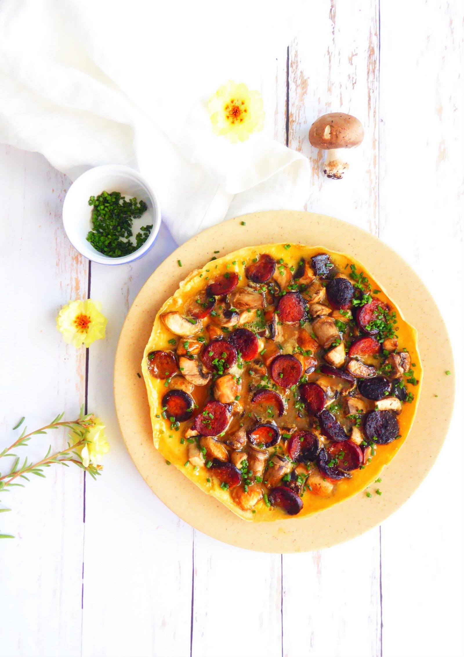 omelette rapide champignons et chorizo